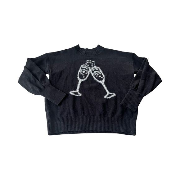 LOFT Womens Champagne Sweater Crew Neck Blouson Sleeves Black Size Small - Picture 1 of 4